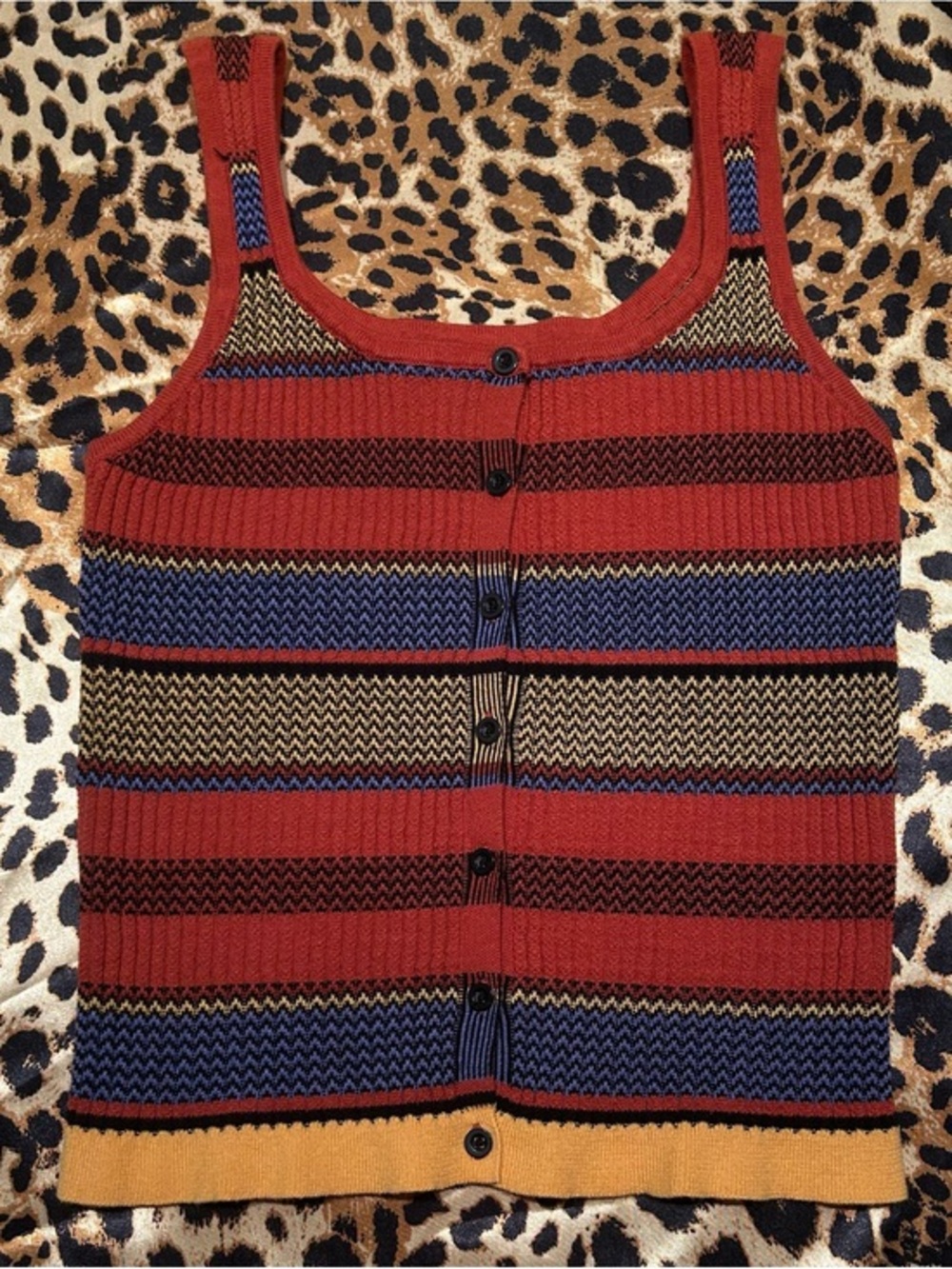 Blue Rain Multicolor Horizontal Stripe Ribbed Sweater Tank Top